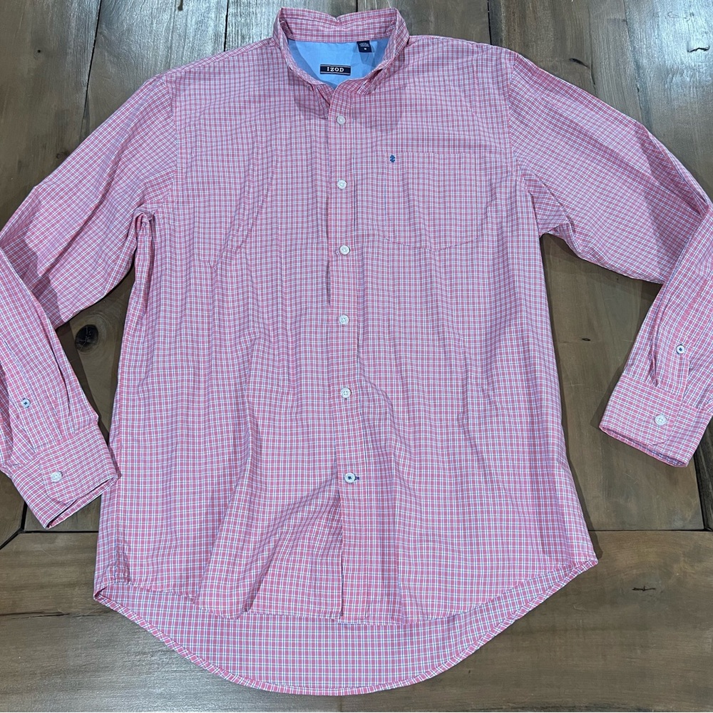 IZOD Men's Pink Check Button-Down Shirt, Size M